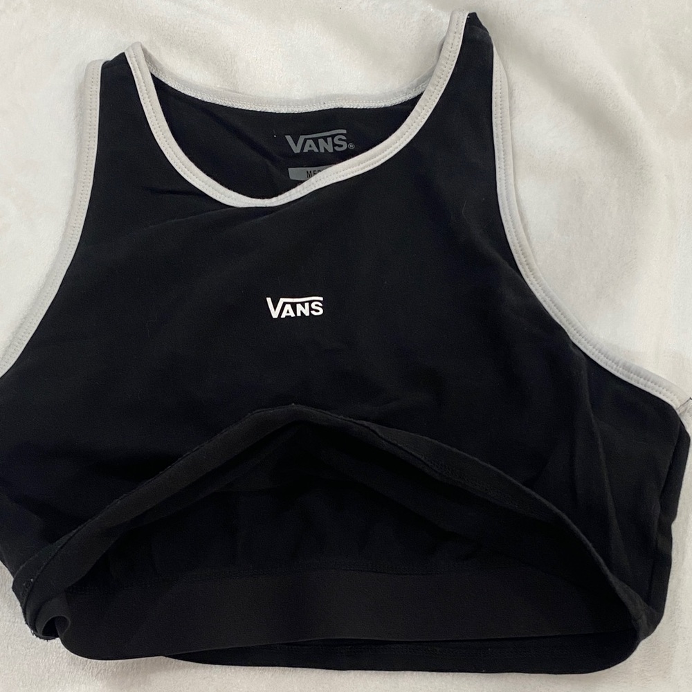 VANS Black Cropped Stretch Tank with White Trim. Size M - Picture 6 of 7
